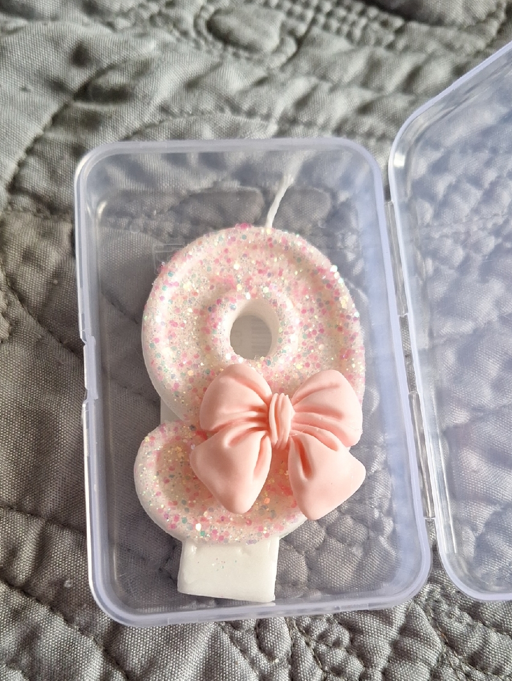 Pink Glitter Number 9 Candle with Bow